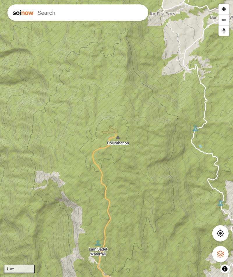 Doi Inthanon in the outdoors style, with relief and contour lines